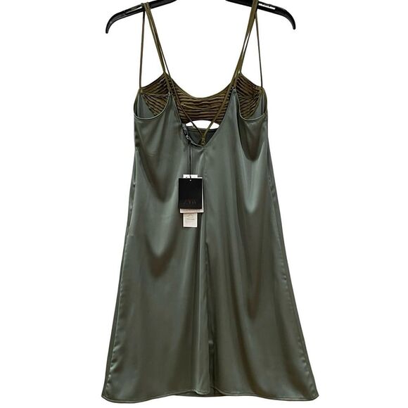 Zara, Green Satiny Lingerie Slip Dress, Size S - Picture 5 of 11
